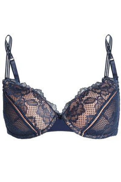 Heidi Klum Intimates Petunia Passion Lace Underwired Balconette Bra In Navy