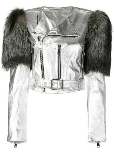 Manokhi Fox Fur Shoulder Jacket In Silver