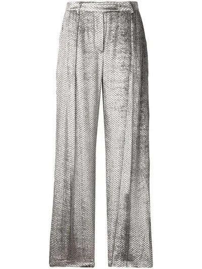 Alberta Ferretti Snake-effect Velvet Trousers In Grey