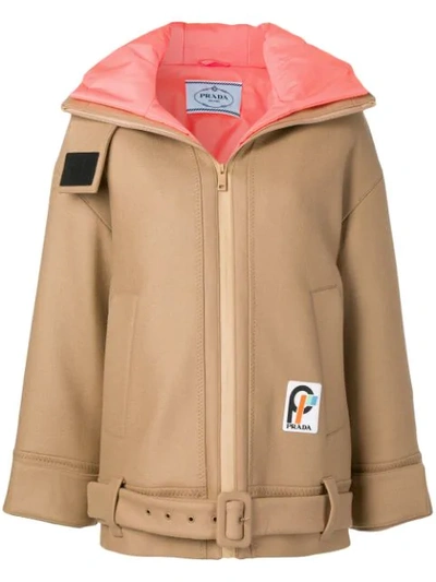 Prada Hooded Zipped Jacket - Neutrals