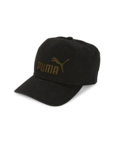 Puma Logo Cotton Baseball Cap In Black Green