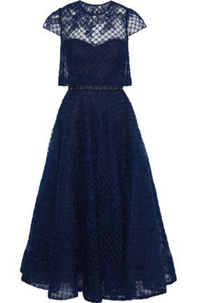 Marchesa Notte Woman Layered Embellished Tulle Maxi Dress Navy