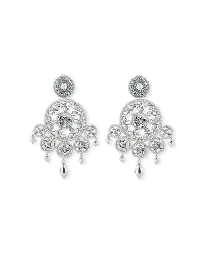 Oscar De La Renta Dreamcatcher Crystal Clip-on Earrings In Silver