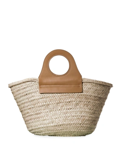 Hereu Cabas Straw & Leather Tote Bag In Saddle