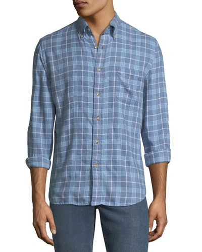 Faherty Men's Pacific Organic Cotton Long-sleeve Plaid Shirt In Light Blue