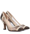 Fendi Colibri Leather-trimmed Mesh Pumps In White