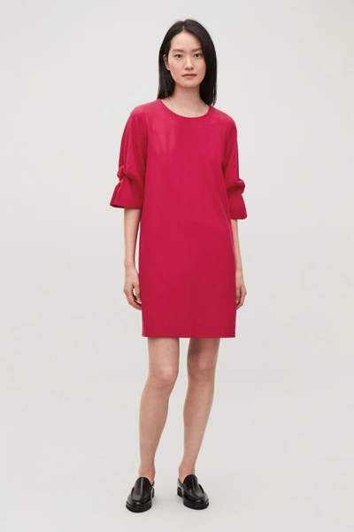 Cos Drape-sleeved Wool Dress In Pink
