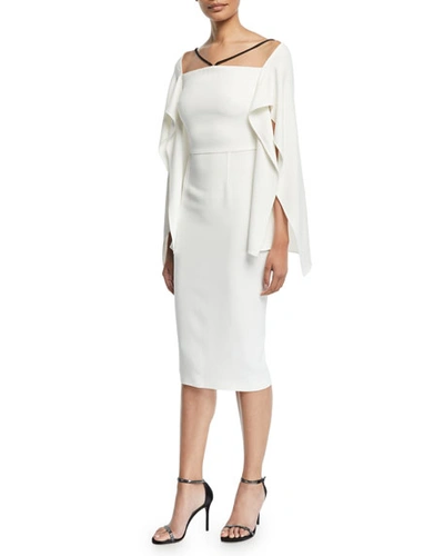 Roland Mouret Fenland Flutter-sleeve Crepe Midi Dress In White