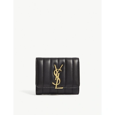 Saint Laurent Vicky Quilted-leather Monogram Wallet In Black