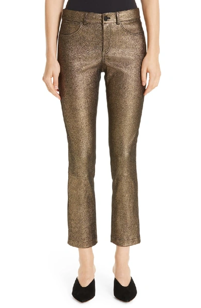 Lafayette 148 Mercer Cropped Metallic Leather Skinny Pants In Gold