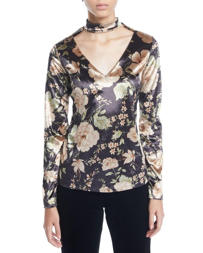 Anatomie Annie Floral-print Velvet Choker Top In Floral Print Velv