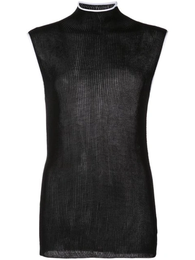 Helmut Lang Sheer Rib-knit Turtleneck Tank In Black