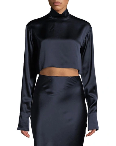 Sablyn Alexis High-neck Cropped Long-sleeve Top In Navy