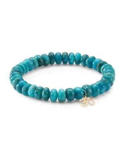 Sydney Evan Small Om 14k Yellow Gold, Diamond & Apatite Beaded Bracelet In Turquoise