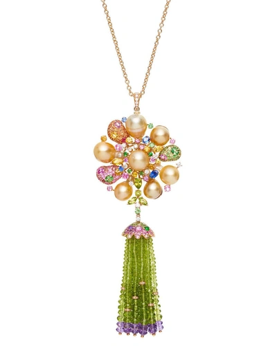 Margot Mckinney Jewelry 18k Rose Gold Pearl Blossom & Tassel Pendant Necklace