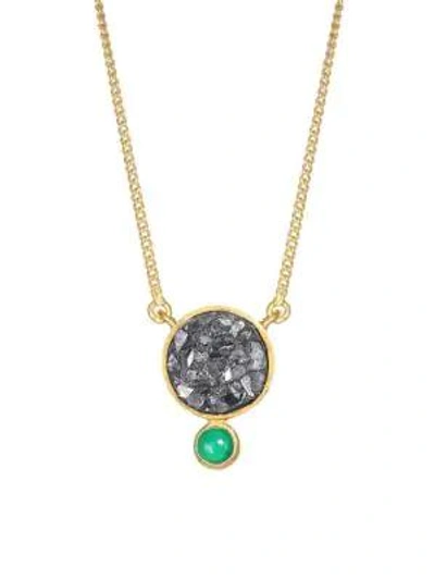 Shana Gulati Tulum Ophelia 18k Gold Vermail, Green Onyx & Sliced Raw Diamonds Pendant Necklace