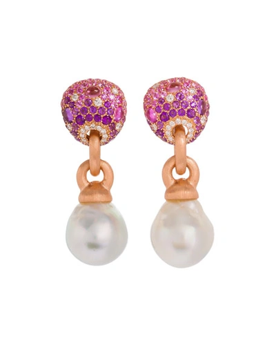 Margot Mckinney Jewelry 18k Pink Stone & Baroque Pearl Drop Earrings