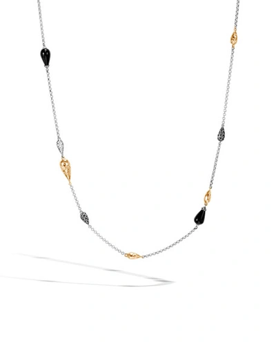 John Hardy Classic Chain Droplet Necklace W/ 18k Gold & Diamonds In Yellow/silver