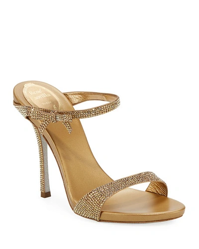 René Caovilla Strass Metallic Slide Sandals In Gold