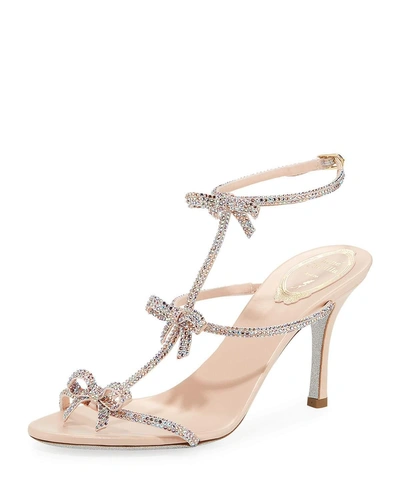 René Caovilla Mid-heel T-strap Sandal With Bows In Pink