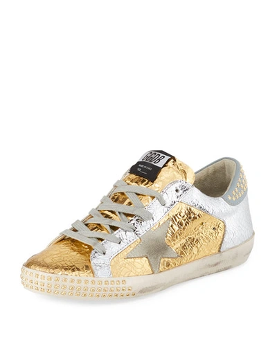 Golden Goose Superstar Studded Metallic Leather Low-top Sneakers In Gold