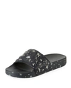 Tory Burch Star Studded Leather Platform Slides In Perfect Navy/ Silver