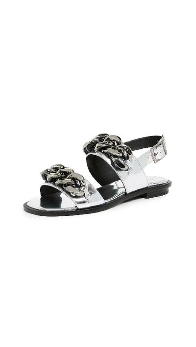 Tory Burch Adrien Flat Chain-embellished Sandals In Silver