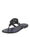 Tory Burch Women's Miller Scallop Leather Thong Sandals In Perfect Black/ Perfect Navy