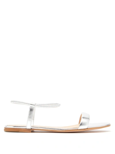 Gianvito Rossi Flat Metallic Leather Ankle-wrap Sandals In Silver