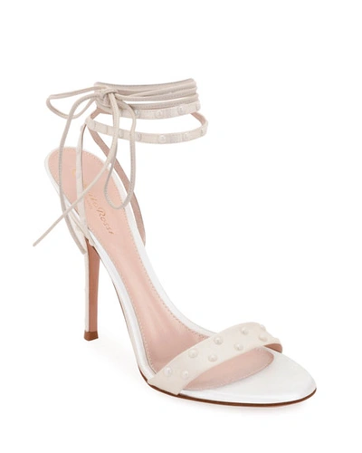 Gianvito Rossi Strappy Napa/satin Sandals With Pearly Details