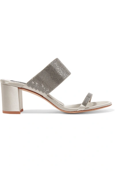 Pedro Garcia Xina Crystal-embellished Satin Mule Sandals In Silver