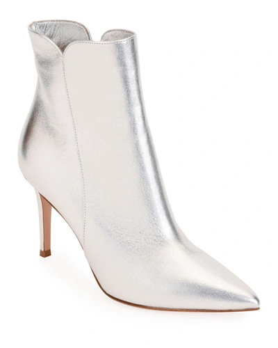Gianvito Rossi 85mm Metallic Leather Booties In Silver