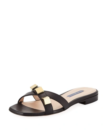 Stuart Weitzman Flat Leather Studded Sandals, Black