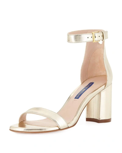 Stuart Weitzman Lessnudist Metallic Sandals In Platino