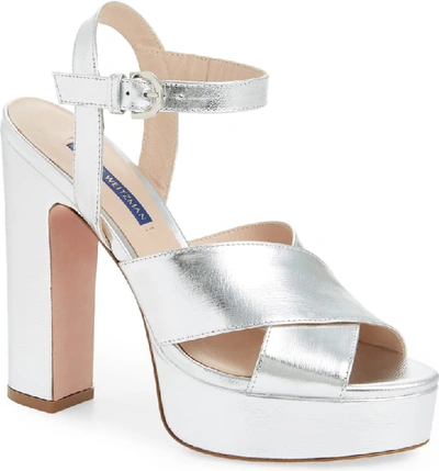 Stuart Weitzman Women's Joni Metallic Platform Sandals In Silver Crack Met Goat