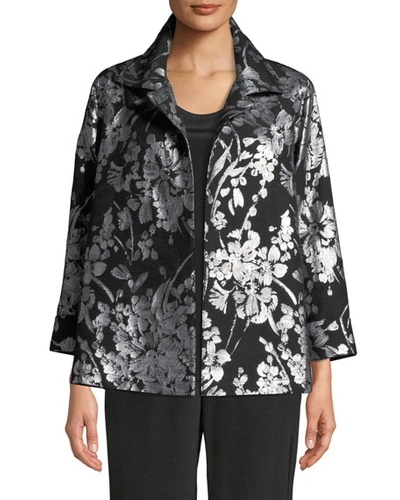 Caroline Rose Plus Size Make An Entrance Floral Jacquard Jacket In Silver/black