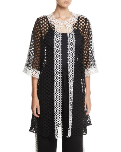 Naeem Khan 3/4-sleeve Open-front Lace Coat In Black/white