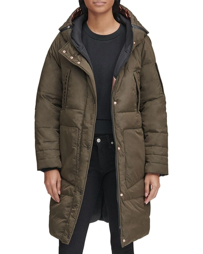 Andrew Marc Moxie Reversible Down-fill Metallic Parka Coat In Olive