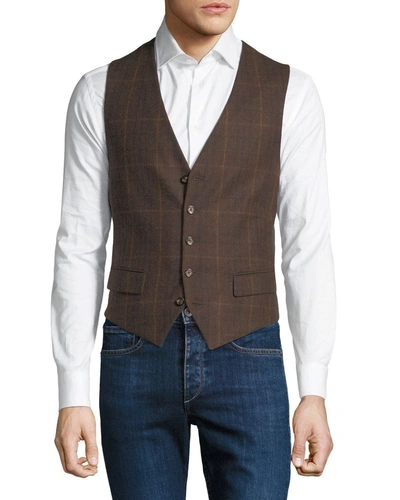 Stefano Ricci Men's Plaid Pattern Waistcoat Button Vest In Brown