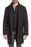 Andrew Marc Men's Car Coat With Removable Puffer Bib In Charcoal