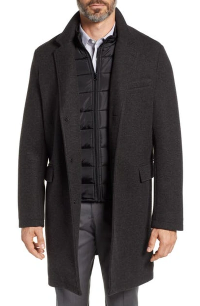 Andrew Marc Men's Car Coat With Removable Puffer Bib In Charcoal