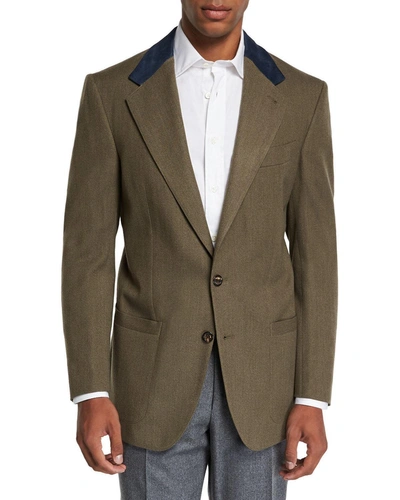 Stefano Ricci Men's Campagna Wool Sport Jacket With Suede Details In Green