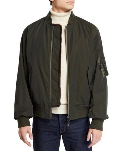 Yves Salomon Men's Parka Gabardine With Mink Inside In Hunter