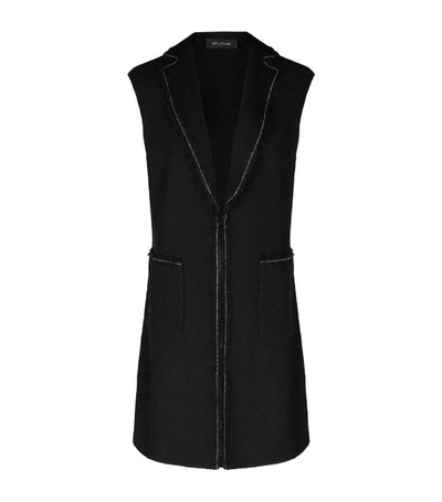 St. John Soft Boucle Knit Vest W/ Patch Pocket & Chain Trim In Black