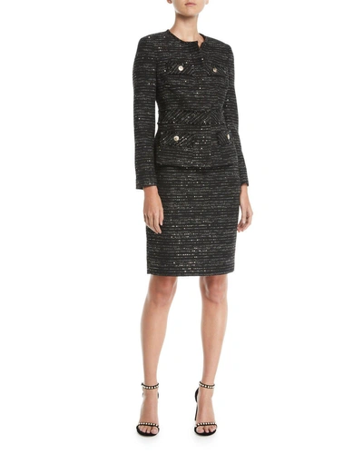 Albert Nipon Tweed Two-piece Jacket & Skirt Suit Set In Black/gold