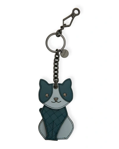 Bottega Veneta Leather Cat Key Chain Charm In Blue/gray