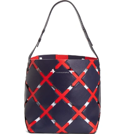 Calvin Klein 205w39nyc Patchwork Quilt Leather Bucket Bag In Navy/ Red