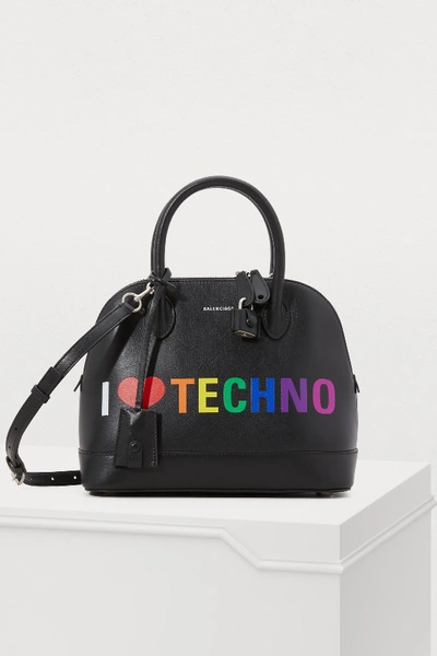 Balenciaga Ville "i Love Techno" Leather Top Handle Bag In 1000