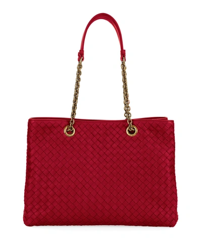 Bottega Veneta Intrecciato Medium Double-chain Tote Bag In Dark Red