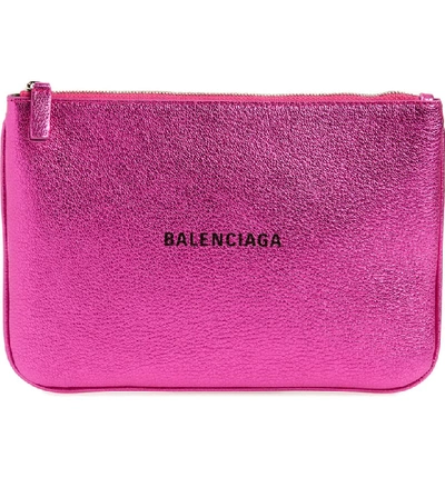 Balenciaga Everyday Large Pouch Clutch Bag In Rose Fuchsia/ Noir